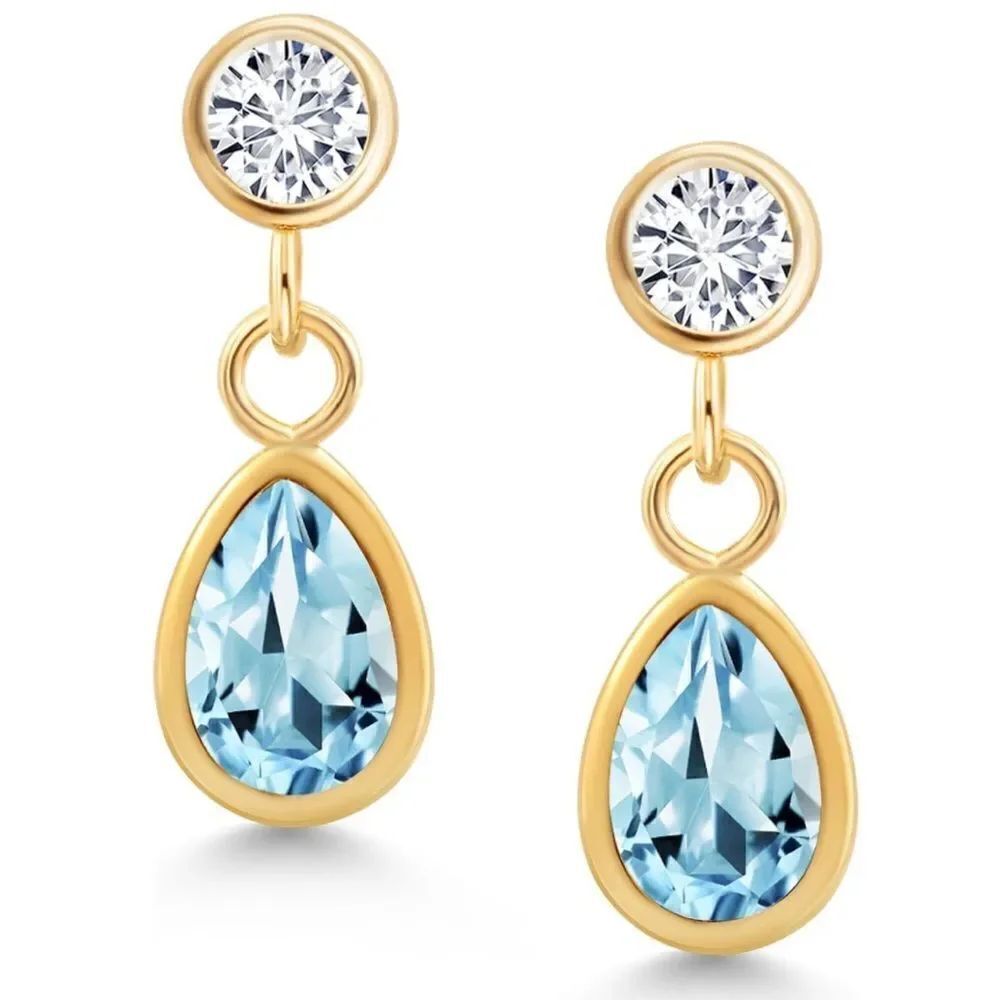 14K Yellow Gold with 1.00 Cttw Sly Blue Topaz and White Diamond Post Earrings